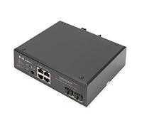 DIGITUS commutateur réseau Industriel 6 Ports Gigabit PoE - 4X RJ45 + 2X Liaison Montante Gigabit SFP - Non géré - Montage sur Rail - 10/100/1000 Mbit/s - Noir