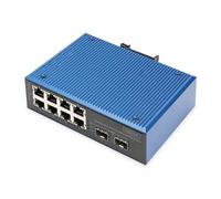 DIGITUS Commutateur réseau PoE - 10 Ports Fast Ethernet - 8X RJ45 + 2X Gigabit SFP-Uplink - IP40 - Montage sur Rail DIN - 10/100 Mbit/s - série Industrielle