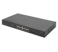 DIGITUS commutateur réseau PoE 19 Pouces - 16 Ports Gigabit + 2 Ports Gigabit SFP - Non géré - VLAN - Budget de Puissance PoE 250W - 10/100/1000 Mbit/s - Noir