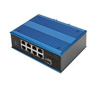 DIGITUS commutateur réseau PoE - 9 Ports Fast Ethernet - 8X RJ45 + 1x Port SFP - Non géré - 10/100 Mbit/s - Rail DIN et Montage Mural - IP40 - série Industrielle - Bleu