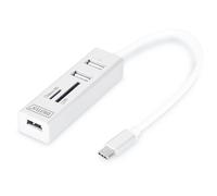 Digitus DA-70243 Hub USB 3 ports USB-A, SD, microSD USB 2.0 480 MBit/s avec fiche mâle USB-C, boîtier en aluminium, avec fonction