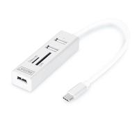 Digitus Hub USB DA-70243 – 3x USB-A, SD/microSD, USB-C mâle, 480 MBit/s, boîtier aluminium