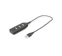 Digitus Concentrateur USB 2.0 AB-50001-1 : Hub 4 Ports USB 2.0, 480 Mbit/s, câble 0.3m, 90x20x15mm, Compatible Windows/macOS/Linux