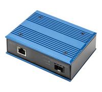 Digitus Convertisseur de média industriel Gigabit PoE – 1xRJ45/1xSFP, 30W, rail DIN, IP40, Noir/Bleu
