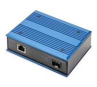 DIGITUS convertisseur de média Industriel Gigabit - 1 Port RJ45, 1 Port SFP - 10/100/1000 Mbps - Montage sur profilé Chapeau - Indice de Protection IP40 - Noir,Bleu