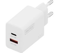 Digitus Chargeur USB GaN II 2 ports (USB-C et Type-A) jusqu'à 30 W Chargeur rapide Blanc