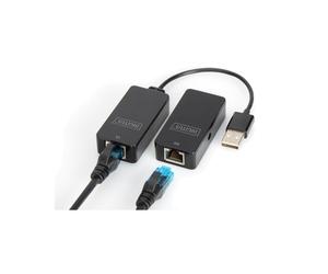 Digitus DA-70141 : Extendeur USB 2.0 sur Cat5/5e/6, portée jusqu'à 50m, 1 port USB 2.0, Émetteur/Récepteur réseau, Noir, Alimentation 5V 1A