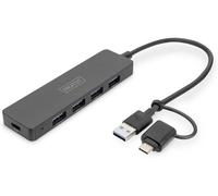 Digitus Hub USB 3.0 4 ports Slimline avec adaptateur USB-C, 5 Gbps, câble 0,2 m
