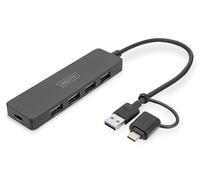 DIGITUS DA-70235 - Hub USB - Hub 4 Ports USB 3.2 Gen 1 Type A & C - Transfert de données Ultra-Rapide jusqu'à 5 Gbit/s - Compact et Portable - Plug-and-Play - pour PC, Notebook & Mac - Noir