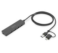 Digitus DA-70236 Hub USB 4 ports USB-A USB 3.0 5 GBit/s avec fiche mâle USB-C noir DA-70236
