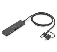 Digitus Hub USB DA-70236 – 4 ports USB 3.2 Gen 1 (A & C), 5 Gbit/s – Compact – Noir