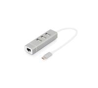 Digitus DA-70253: Hub USB 2.0 3 Ports + Adaptateur Fast Ethernet RJ45 Type-C, Boîtier Aluminium, 10/100BaseT(X), Compatible Windows/macOS/Chrome