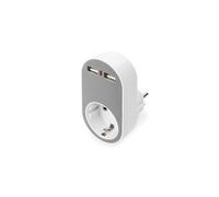 Digitus DA-70617 Chargeur Secteur Universel 2 Ports USB-A, Prise Intégrée, Protection Surcharge/Court-Circuit, 250V/16A/3680W, IP20, Blanc/Gris