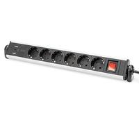 6-fach Office power strip 3x USB 2xUSB-A +1xUSB A, On/off switch, Alu-housing