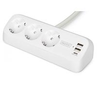 Digitus DA-70626 multiprise de bureau 3 voies avec 2 ports USB-A et 1 port USB-C, blanche