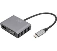 DIGITUS Adaptateur Graphique USB-C - USB-C vers DisplayPort & VGA - UltraHD 4k/30Hz - DisplayPort 1.4 - Longueur de câble 20cm - Plug & Play - Gris