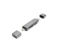 Digitus DA-70886 : Hub double lecteur cartes USB-C/USB-A 3.0, OTG, aluminium, SD/MicroSD, 5Gbps, 1x USB 3.2 Gen 1, Plug & Play, Windows/macOS/Android/iOS