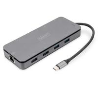DIGITUS USB-C Docking Station avec M.2 SSD - 10 Ports - 1x HDMI, 1x VGA (4K@30Hz) - 4X USB 3.0 / USB 2.0, 1x USB Typ-C - RJ45 LAN, Lecteur de Carte - Gris