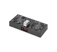 Digitus DN-19-FAN-2-WM-T-SW : Unité de Ventilation de Toit 19" pour Boîtier Mural, 2 Ventilateurs, 276 m³/h, Thermostat, 47dB, Acier Inoxydable Noir