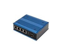 Digitus Commutateur réseau PoE 5 ports Gigabit (4x RJ45 + 1x SFP) non géré, IP40, Bleu