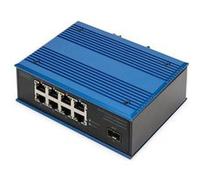 DIGITUS Commutateur réseau PoE - 9 Ports Gigabit Ethernet - 8X RJ45 + 1x Port SFP - Non géré - 10/100/1000 Mbit/s - Rail DIN et Montage Mural - IP40 - série Industrielle - Bleu