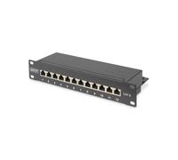 Digitus DN-91612S : Panneau de Brassage CAT 6 Classe E Blindé, 12 Ports RJ45, 1U 10", Montage Rack, Acier Galvanisé SECC, Noir