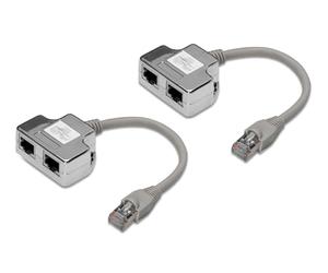DIGITUS DN-93904 - Adaptateur de câble réseau Ca 5e - 2 pièces / 1 Paire - 2 signaux sur 1 câble - Cat5e LAN Splitter - Adaptateur Ethernet RJ45 - Compatible avec PoE Mode A - Argenté