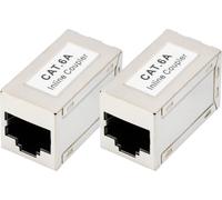 DIGITUS DN-93905 - Coupleur RJ45 Cat 6A - Lot de 2 - Rallonge de câble LAN - Connecteur de câble réseau Cat6A - Compatible PoE - Coupleur modulaire - Pour Switch, DSL, modem, routeur, PC - Argent
