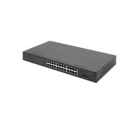 Digitus DN-95348-2 : Commutateur Gigabit 24 ports RJ45 PoE+ 370W, 2 ports SFP Uplink, Non-manageable, 19", IEEE 802.3af/at/az, VLAN, Métal