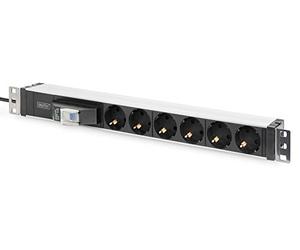 DIGITUS DN-95417 - Prise multiple 19" - 6 prises - 1U - Avec disjoncteur et sécurité enfant - 250VAC 50/60Hz - 16A - 4000W - Pour armoires réseau et serveur 19 pouces