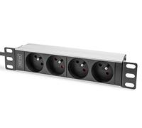 DIGITUS multiprise 4X - 1U - 10 Pouces (254 mm) - modèle français - Montage en Rack dans Une Armoire réseau - argenté/Noir