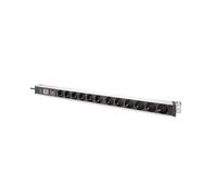 1U Aluminum PDU, rackmountable, 12 x Safety outlet 16A, 230VAC, 50/60Hz, overvoltage, Switch