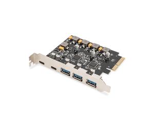 Digitus DS-30222 Carte PCIe USB 3.2 Gen 2 - 2x USB-C + 3x USB A, 10 Gbit/s, compatible Windows, Linux - PCIe 2.0 - Alimentation 5V/3A (USB-C) / 5V/1A (USB-A)
