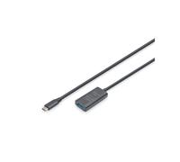 Digitus Extension Active USB 3.2 Gen1 - 5m, USB-C Mâle vers USB-A Femelle, 5 Gbit/s, AWG 28/28/24, Blindage, Plug & Play, Compatible Windows/macOS