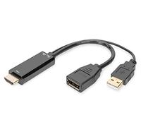 DIGITUS HDMI Adaptateur - HDMI vers Displayport - UltraHD 4k/30Hz - 0,2 m - HDMI 1.4, DP 1.2 - Alimentation Via USB-A - Noir