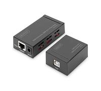 DIGITUS Hub & Extender réseau USB 4 Ports - USB 2.0 - Portée 50m - Câble réseau Cat 5/5e/6 - Emetteur & Récepteur - Plug & Play - Noir