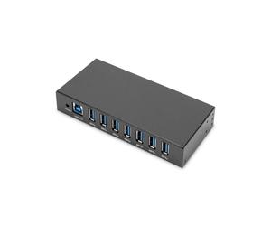 Digitus Hub Industriel USB 3.0 7 Ports Type A, Boîtier Métal, Protection ESD 15kV, Alimentation 9-24V DC, Montage Rail DIN/Mural, DA-70258-1