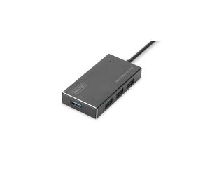 Digitus Hub USB 3.0 4 Ports Aluminium DA-70240-1 : USB 3.2 Gen 1 Type-A, 5 Gbps, câble 1.2m, 42x84x14mm, Noir