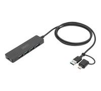 Digitus Hub USB DA-70236 – 4 ports USB 3.2 Gen 1 (A & C), 5 Gbit/s – Compact – Noir