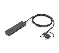 Digitus Hub USB DA-70236 – 4 ports USB 3.2 Gen 1 (A & C), 5 Gbit/s – Compact – Noir