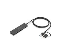 Digitus Hub USB 3.0 DA-70236 : 4 Ports USB 3.2 Gen 1 Type-A, USB-A/USB-C, SuperSpeed 5Gbit/s, Câble 1.2m, macOS/Windows/ChromeOS.