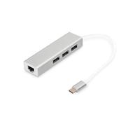 Digitus Hub USB 3.0 Type-C vers 3x USB 3.2 Gen 1 Type-A + Gigabit Ethernet RJ45, IEEE 802.3ab/u, Auto MDI/MDI-X, Gris/Blanc, DA-70255