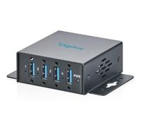 DIGITUS Hub USB-C Industriel - 4 Ports - USB 3.2 Gen1 - 5 Gbit/s | 4 ports USB-A - IP30 - Entrée d'alimentation CC ou bornier - Protection contre ESD et les surtensions - Kit de montage mural