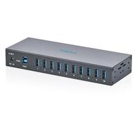 DIGITUS Hub USB Industriel - 10 Ports - USB 3.2 Gen1 - 5 Gbit/s | 10 ports USB-A - IP30 - Entrée d'alimentation CC ou bornier - Protection contre ESD et les surtensions - Montage sur rail DIN