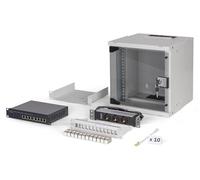 DIGITUS Kit réseau 10 Pouces - Baie réseau 6U - Étagère - Bloc multiprise - Switch 8 Ports - Panneau de Brassage 12 Ports - 12 modules Keystone - 10 câbles de Brassage - Non monté - Soho Pro - Gris