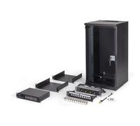 DIGITUS Kit réseau 10 Pouces - Baie réseau 12U - 2 étagères - Bloc multiprise - Switch 16 Ports - Panneau Brassage 12 Ports - 12 modules Keystone - 20 câbles de Brassage - Non monté - Soho Pro - Noir