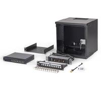 DIGITUS Kit réseau 10 Pouces - Baie réseau 6U - Étagère - Bloc multiprise - Switch 8 Ports - Panneau de Brassage 12 Ports - 12 modules Keystone - 10 câbles de Brassage - Non monté - Soho Pro - Noir