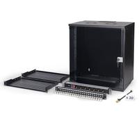 DIGITUS Kit réseau 19 Pouces - Armoire réseau 12U - 2 étagères 1U - Panneau de Brassage 24 Ports - 24 modules Keystone - 30 câbles Patch Cat 6A - Multiprises - Non monté - Soho Pro - Noir