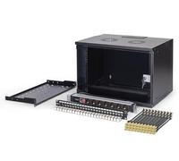 DIGITUS Kit réseau 19 Pouces - Armoire réseau 7U Soho Pro - 1U étagère - Panneau de Brassage 24 Ports - 24 modules Keystone - 30 Cordons de Brassage - multiprise - Non monté - Noir