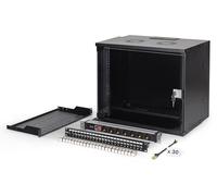 DIGITUS Kit réseau 19 Pouces - Armoire réseau 9U - Étagère 1U - Panneau de Brassage 24 Ports - 24 modules Keystone - 30 câbles Patch Cat 6A - Multiprises - Non monté - Soho Pro - Noir
